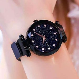 Black starry magnetic watch women luxury black dial with starry design and steel magnetic strap - Rs. 500 in Nepal
